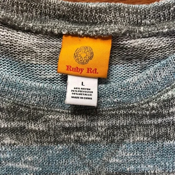 Ruby Rd Blue/Green/Gray Steiped Sweater - Picture 5 of 5